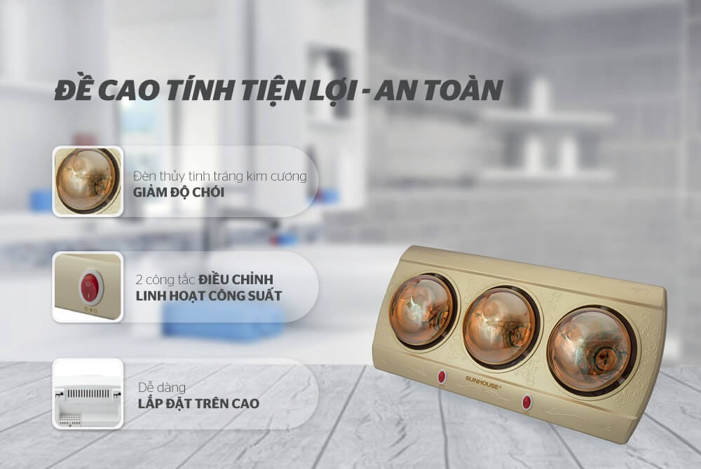 Đèn sưởi nhà tắm Sunhouse SHD3813 an toàn tiện dụng