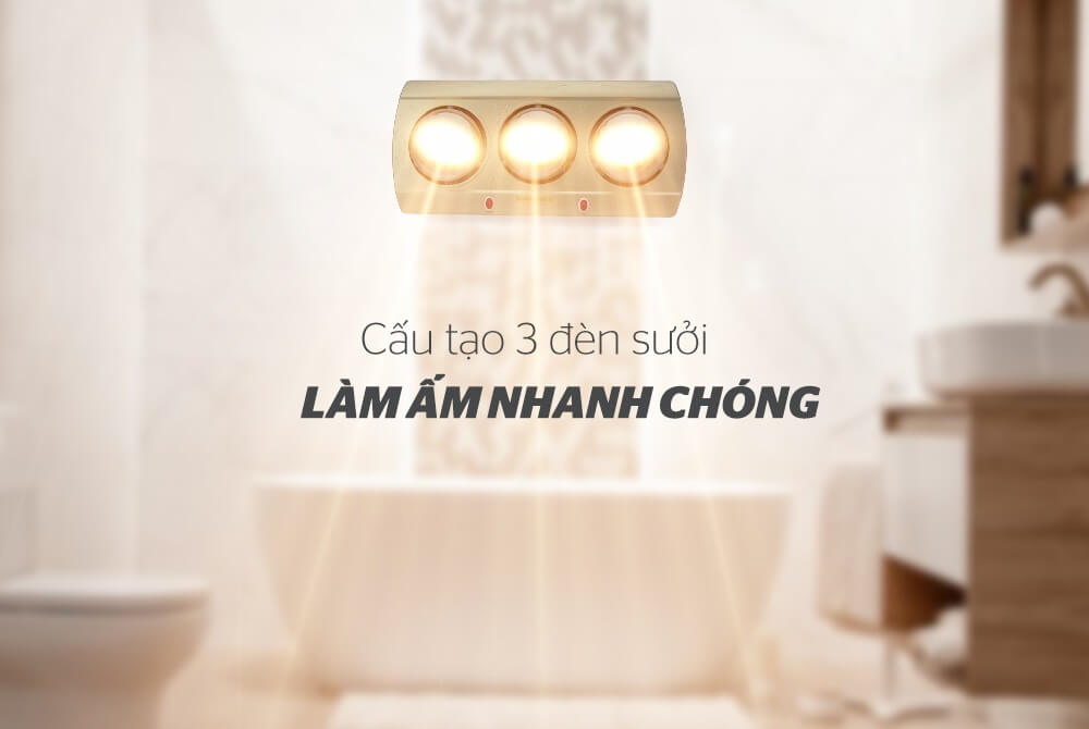 Đèn sưởi nhà tắm Sunhouse SHD3813 3 bóng sưởi ấm nhanh