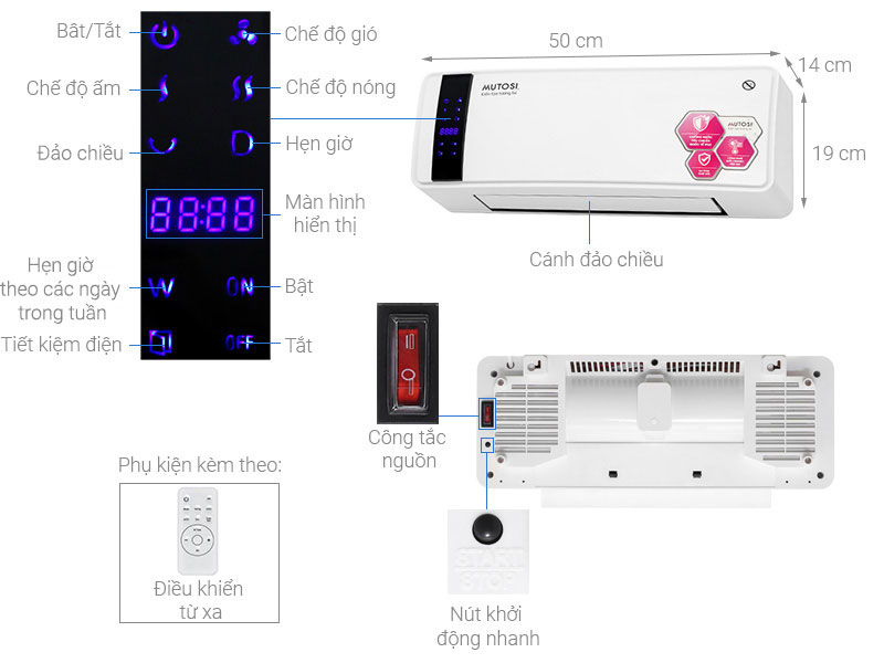 Máy sưởi gốm Ceramic Máy sưởi gốm Ceramic Mutosi MCH-2000Mutosi MCH-2000