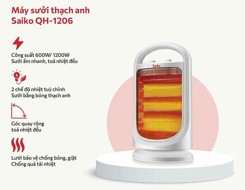 Đèn sưởi điện 2 bóng Saiko QH-1206 1200W
