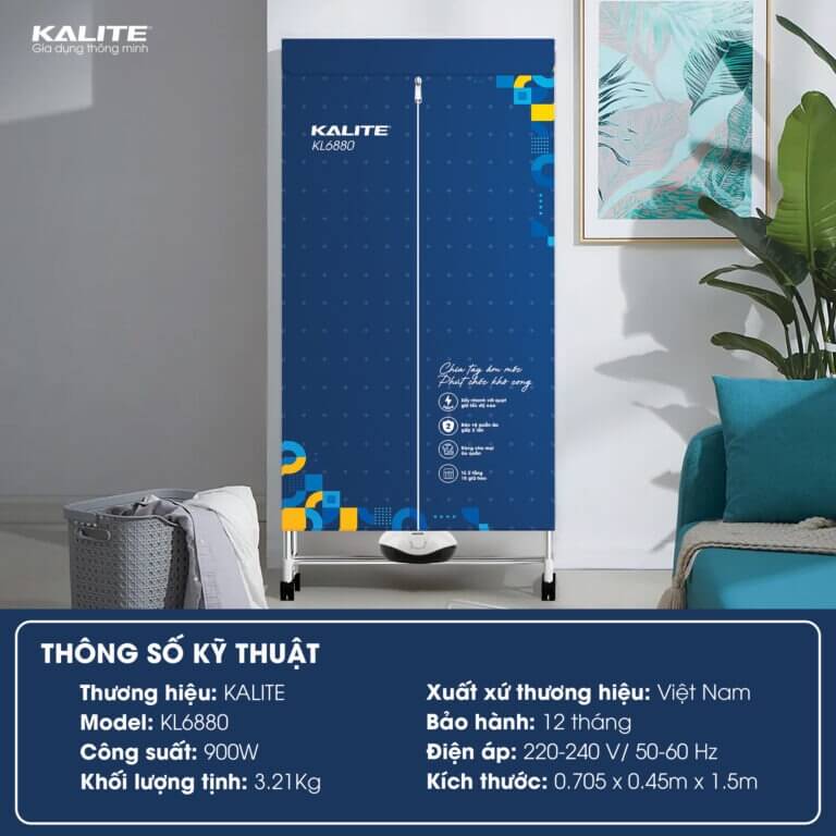 Thông số kỹ thuật của tủ sấy quần áo Kalite KL6880