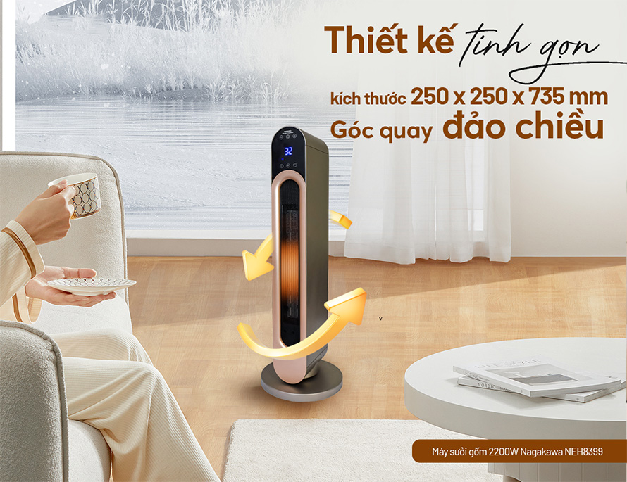 Quạt sưởi gốm Nagakawa Có chế độ xoay đảo chiều