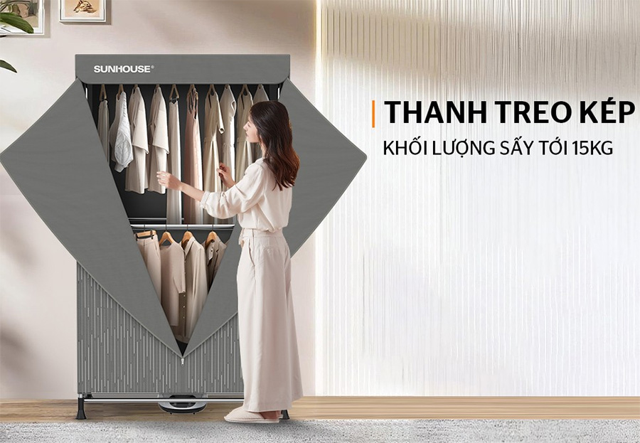 Hai thanh treo độc lập X2 – Sấy nhiều đồ cùng lúc