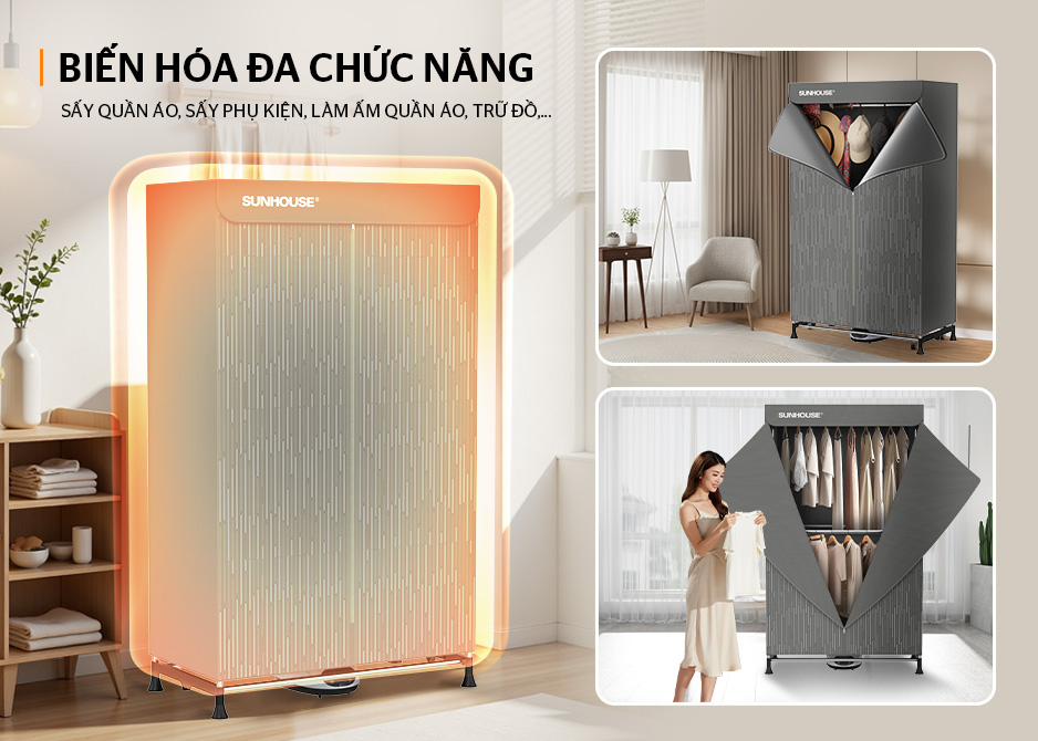 tủ sấy quần áo Sunhouse 2706 tại Hà nội thiết kế gọn gàng